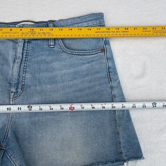Madewell High-Rise Denim Shorts Frayed Hem Blue Wash Cotton Stretch Size 32 - Picture 9 of 13
